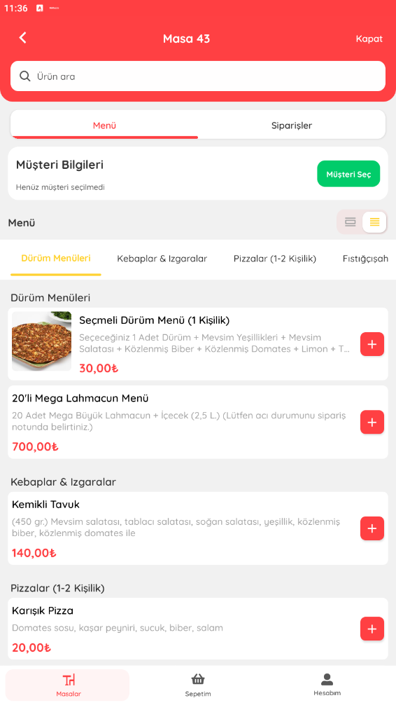 Ürün Seçim Ekranı
